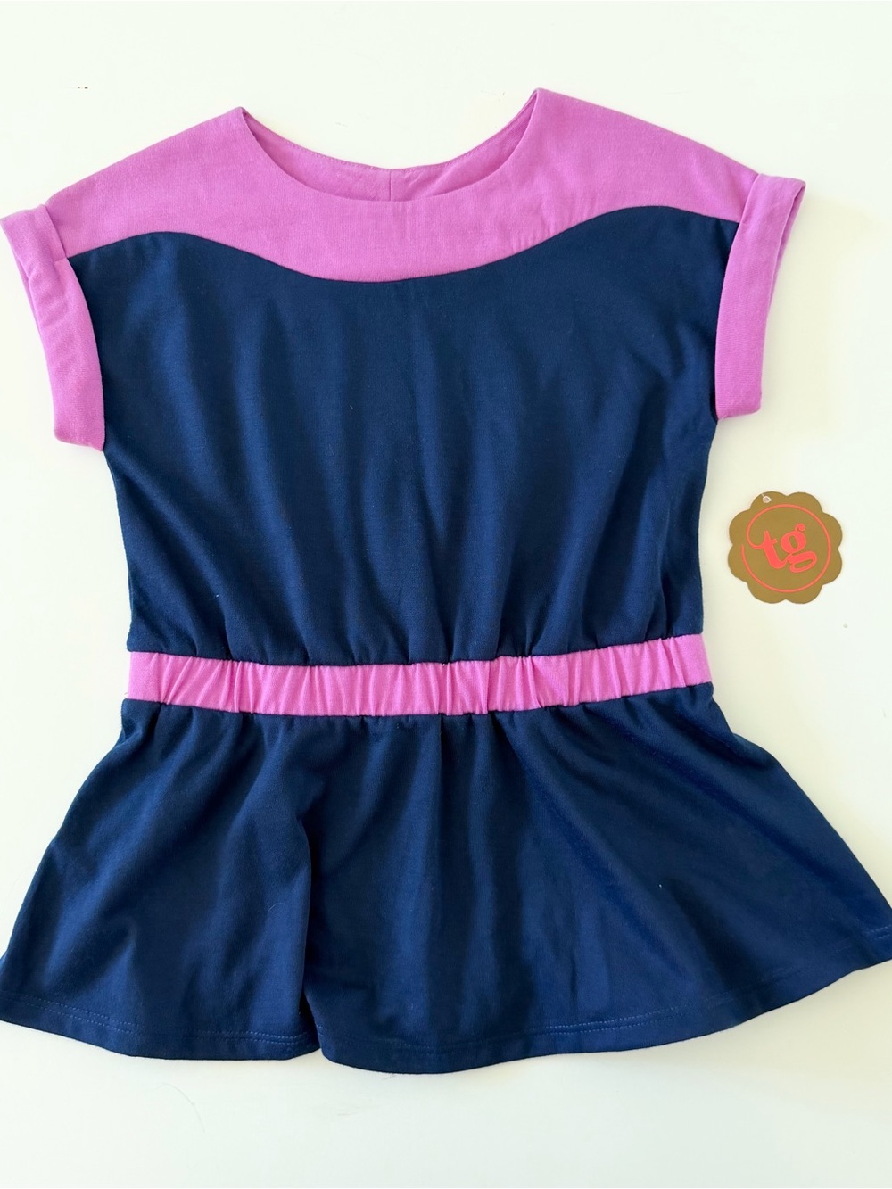 Navy Blue & Purple Peplum Top